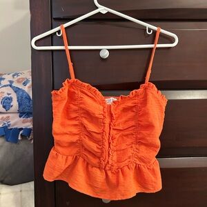 Sienna Sky Bright Orange Ruffle Crop Top